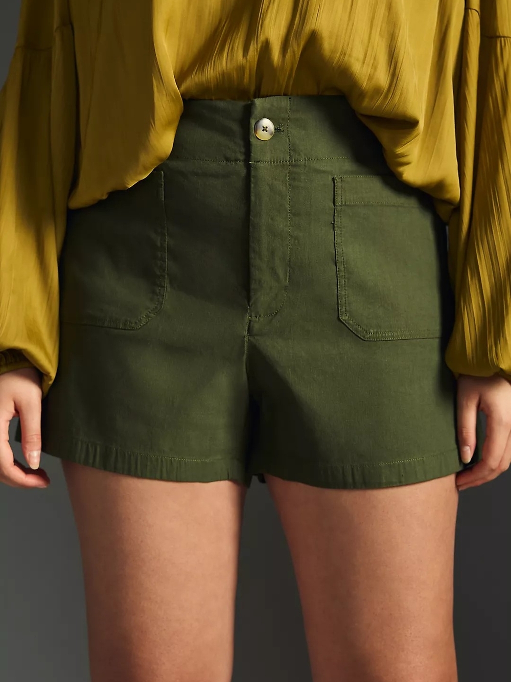 Maeve High-Waist Olive Green Cotton Shorts